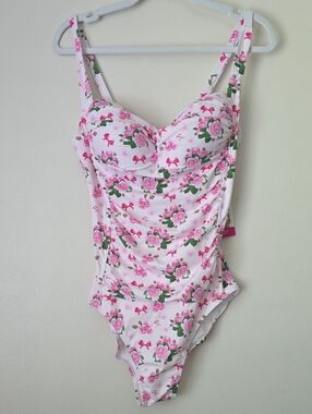 Betsey Johnson Pink Floral Bandeau One-Piece Swimsuit